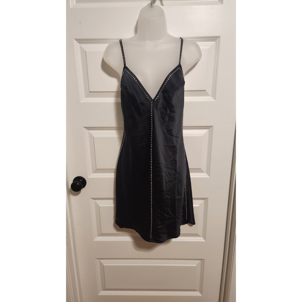 Victoria's Secret Dream Angels Black Satin & Rhinestone Slip Nightgown XS Y2K - Picture 2 of 13